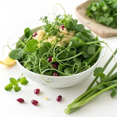 Quinoa and Kale Salad with Pea Shoots