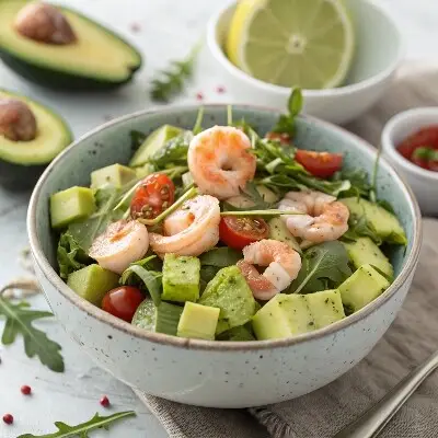 Avocado and Shrimp Salad with Arugula Microgreens