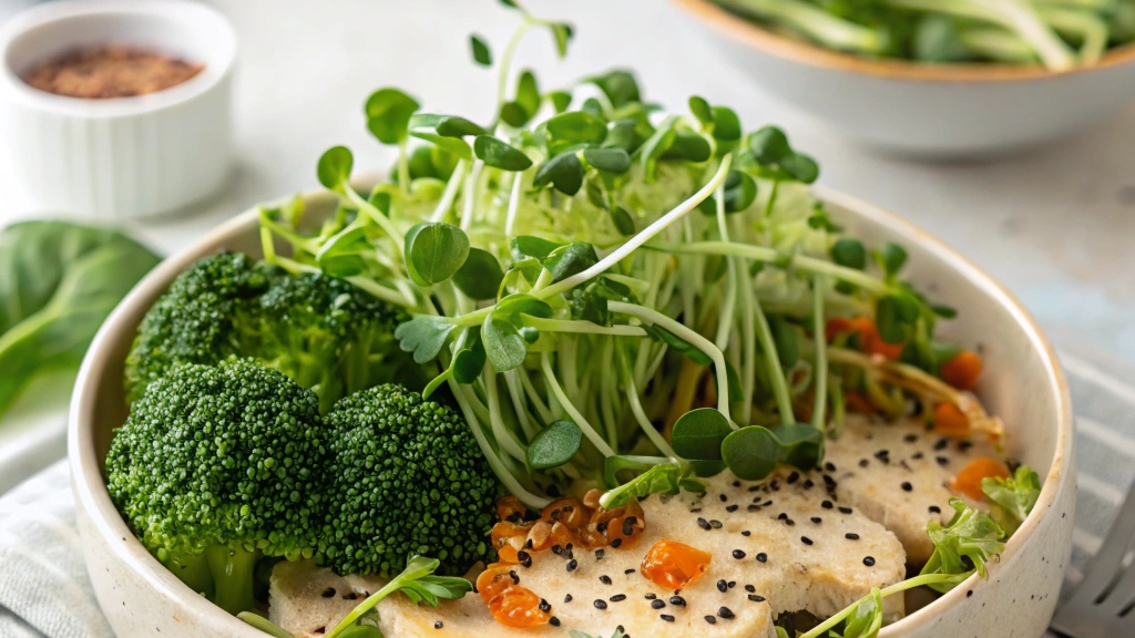 broccoli microgreen sprinkled on top