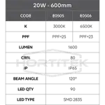 20W Hortitek Growsaber LED 6500K 600mm Specifications