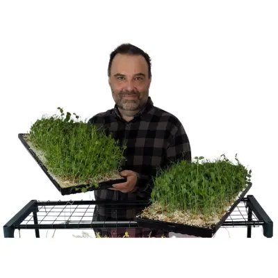 Jeremy with Pea Trendril Microgreens