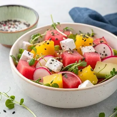 Watermelon and Radish Salad with Sunflower Microgreens