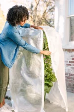 Greenstalk Vertical Planter Frost Cover Peeking